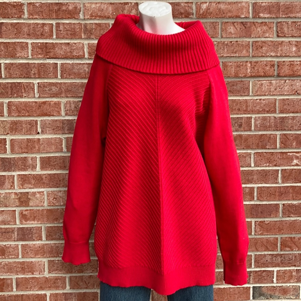 Calvin Klein Cowl Fancy Red Knit Pullover Sweater